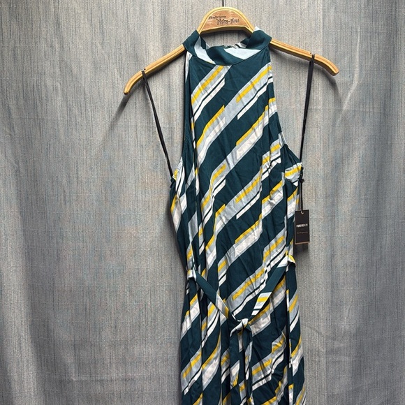 Forever 21 Asymmetrical Striped Dress - Teal and Yellow size large NWT - Picture 2 of 8